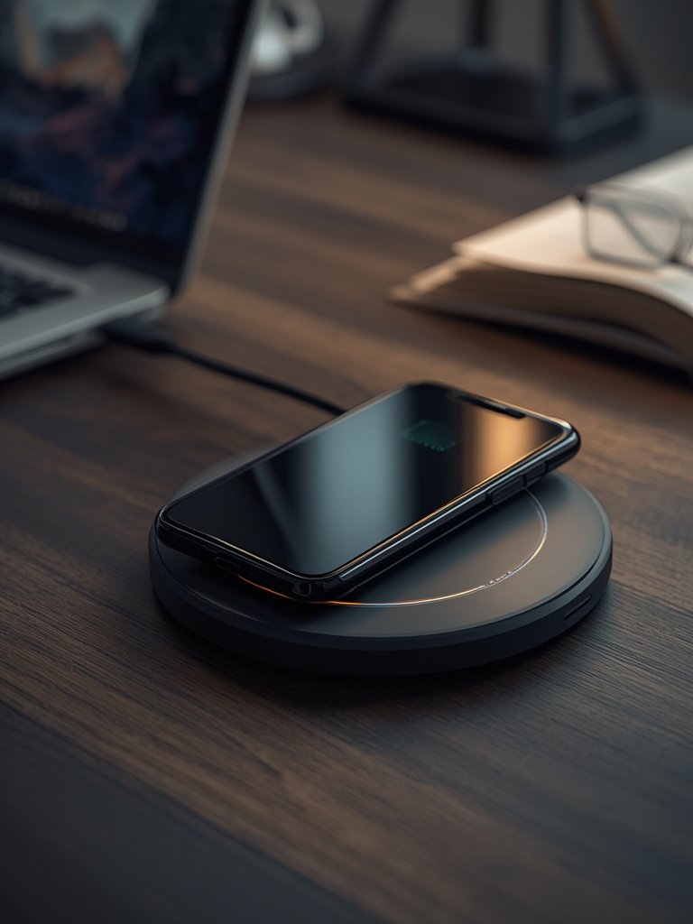 Amazon Basics 15W Qi Certified Wireless Charging Pad for iPhone 16/15/14/13/12/11/X, Samsung and More, with USB Cable, Black in action